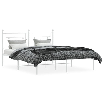 vidaXL Metal Bed Frame with Headboard White 59.1"x78.7"-1