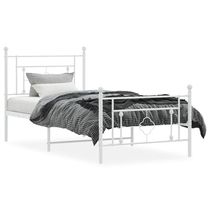 vidaXL Metal Bed Frame with Headboard and Footboard White 39.4"x78.7"