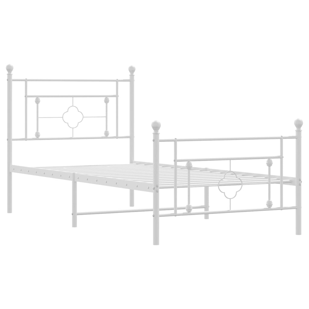 vidaXL Metal Bed Frame with Headboard and Footboard White 39.4"x78.7"