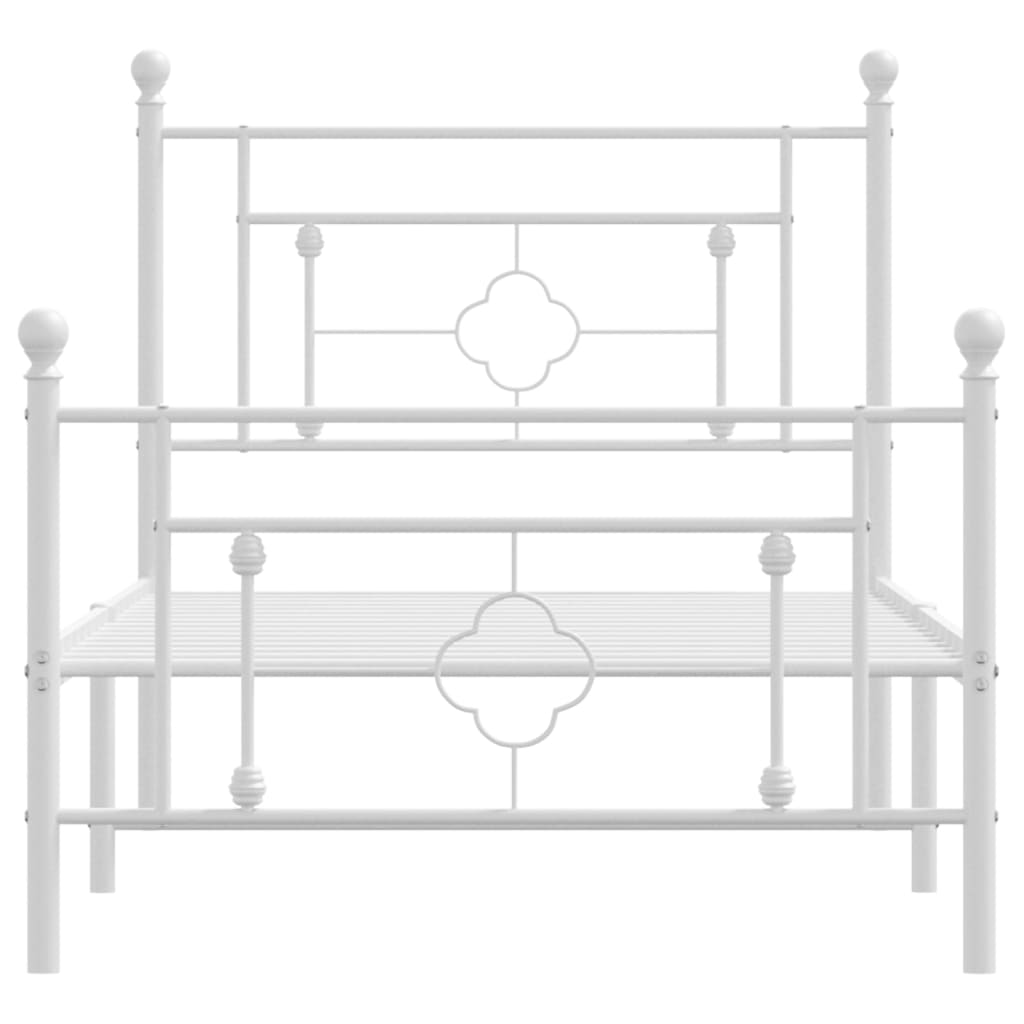 vidaXL Metal Bed Frame with Headboard and Footboard White 39.4"x78.7"