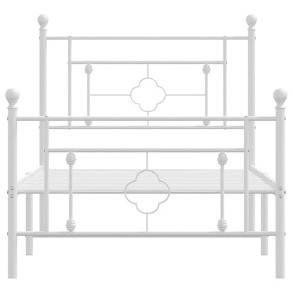 vidaXL Metal Bed Frame with Headboard and Footboard White 39.4"x78.7"