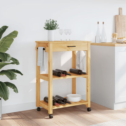 vidaXL Kitchen Trolley Rolling Cart on Wheels Living Room Solid Wood Pine-3