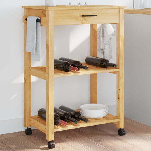 vidaXL Kitchen Trolley Rolling Cart on Wheels Living Room Solid Wood Pine-0