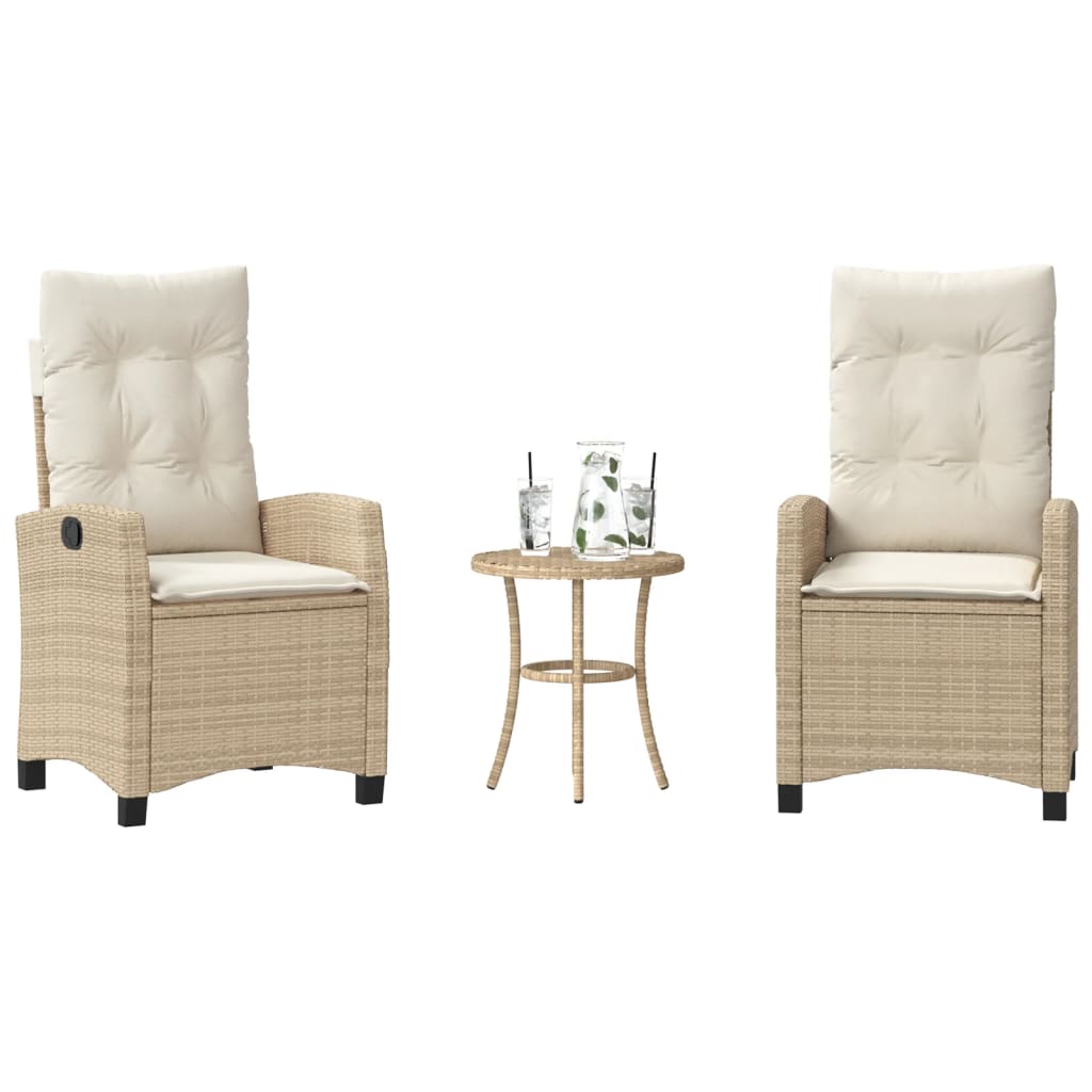 vidaXL 3 Piece Bistro Set with Cushions Beige Poly Rattan-1