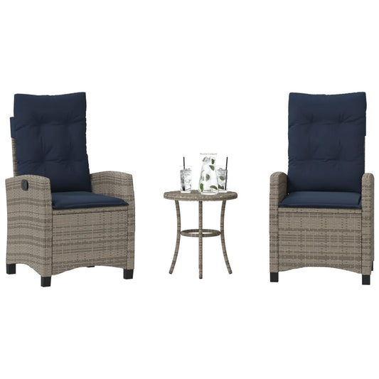vidaXL 3 Piece Bistro Set with Cushions Gray Poly Rattan-1