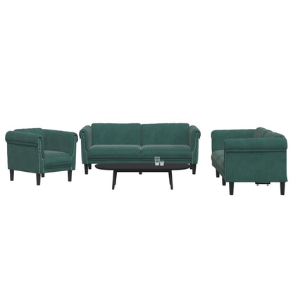 vidaXL 3 Piece Sofa Set Dark Green Velvet-0