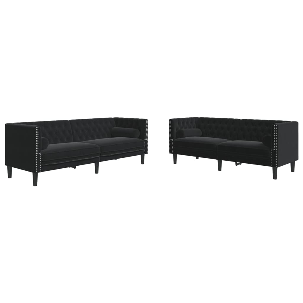 vidaXL 2 Piece Chesterfield Sofa Set with Bolsters Black Velvet-1
