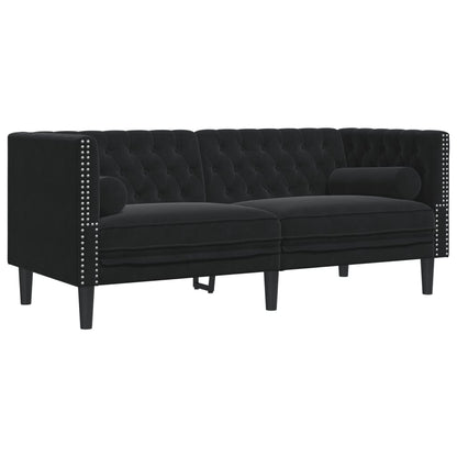vidaXL 2 Piece Chesterfield Sofa Set with Bolsters Black Velvet-4