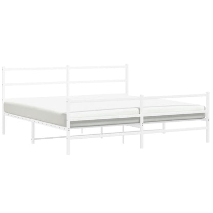 vidaXL Metal Bed Frame with Headboard and Footboard White 76"x79.9" King-2