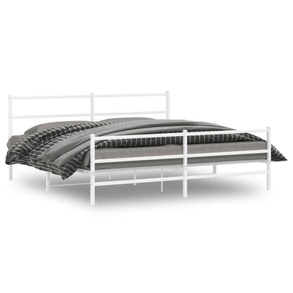 vidaXL Metal Bed Frame with Headboard and Footboard White 76"x79.9" King-0