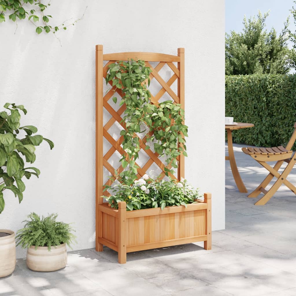 vidaXL Planter with Trellis Brown Solid Wood Fir-1
