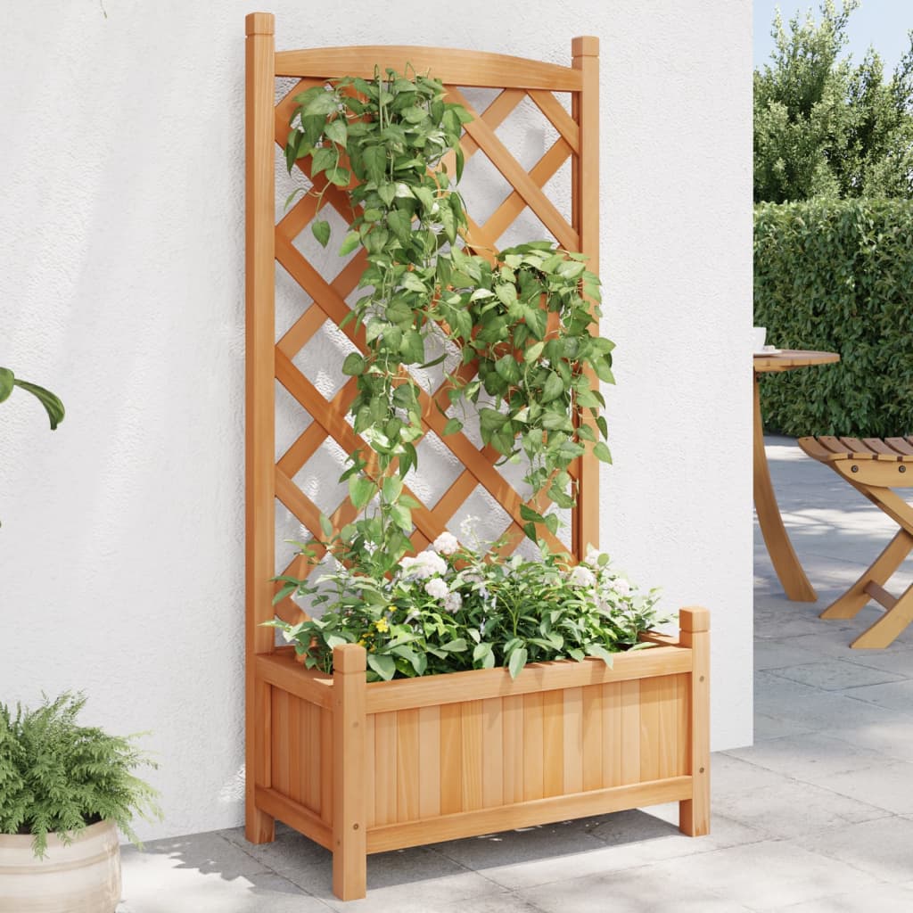 vidaXL Planter with Trellis Brown Solid Wood Fir-0
