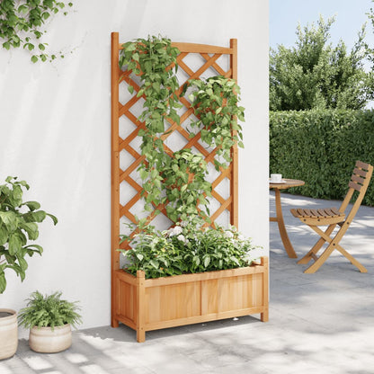 vidaXL Planter with Trellis Brown Solid Wood Fir-1