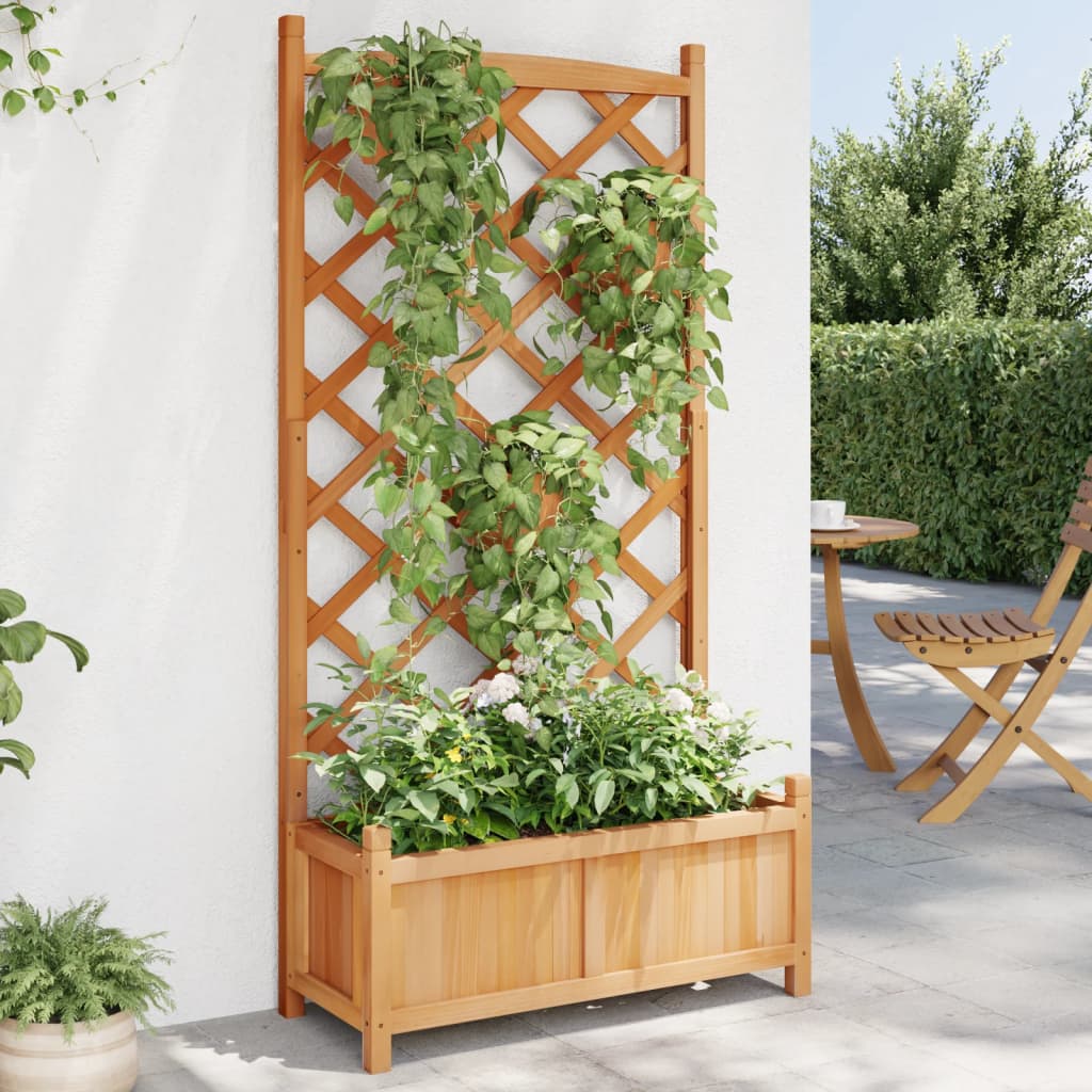 vidaXL Planter with Trellis Brown Solid Wood Fir-0