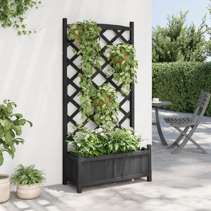 vidaXL Planter with Trellis Black Solid Wood Fir-1