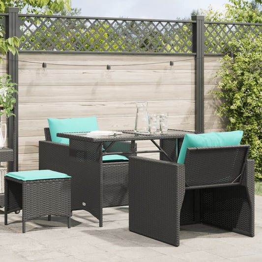 vidaXL Patio Sofa Set with Cushions Outdoor 4 Piece Poly Rattan Brown/Gray/Black-0