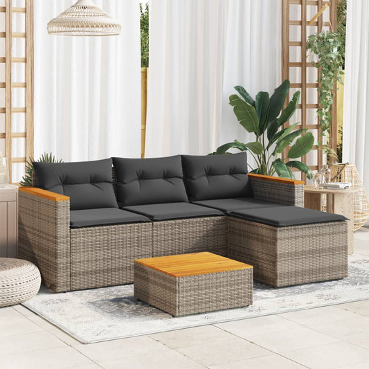 vidaXL 3 Piece Patio Sofa Set with Cushions Gray Poly Rattan-2