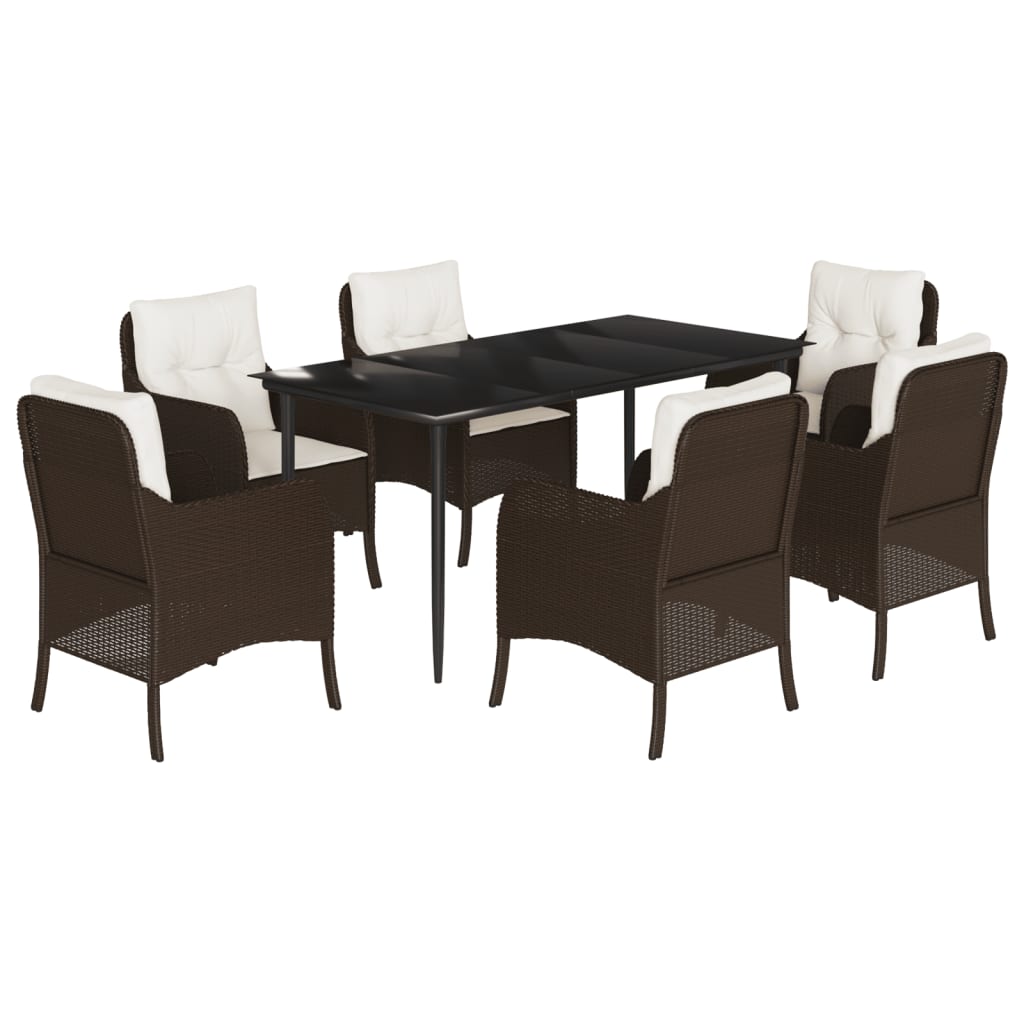 vidaXL 7 Piece Patio Dining Set with Cushions Brown Poly Rattan-1