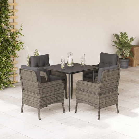 vidaXL 5 Piece Patio Dining Set with Cushions Gray Poly Rattan-0