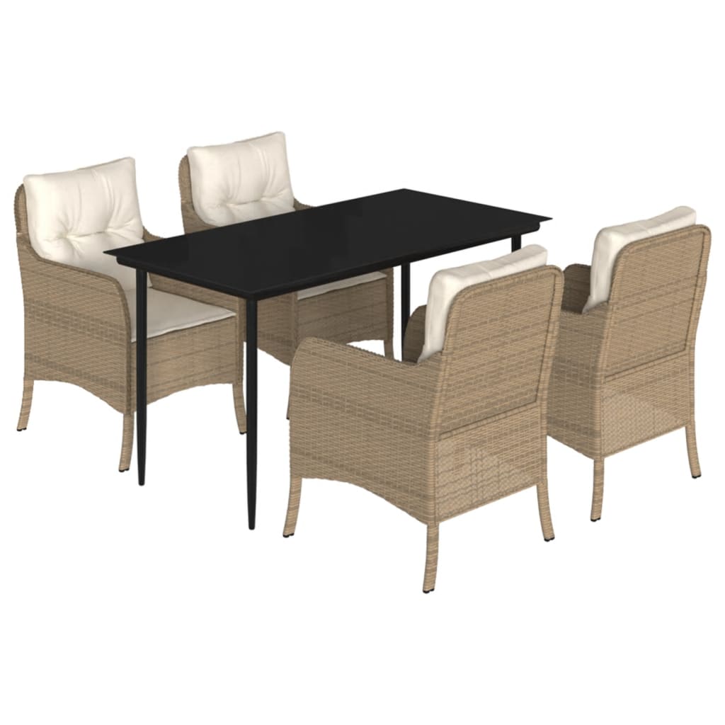 vidaXL 5 Piece Patio Dining Set with Cushions Beige Poly Rattan-2