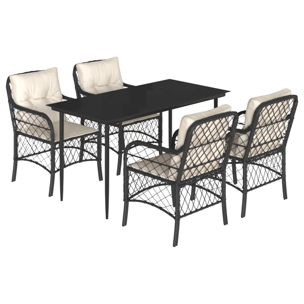 vidaXL 5 Piece Patio Dining Set with Cushions Black Poly Rattan-1