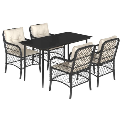 vidaXL 5 Piece Patio Dining Set with Cushions Black Poly Rattan-1