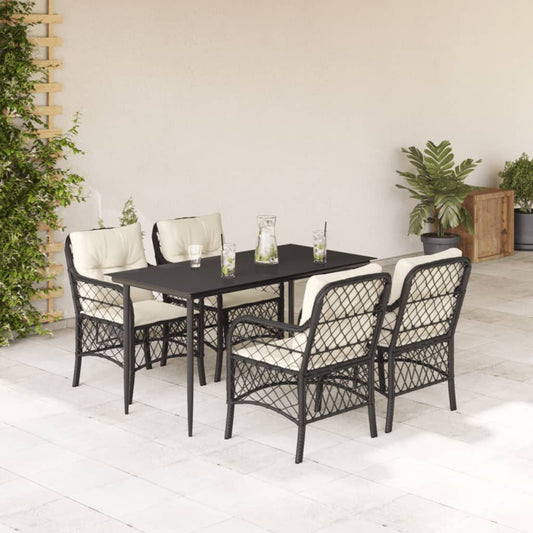 vidaXL 5 Piece Patio Dining Set with Cushions Black Poly Rattan-0