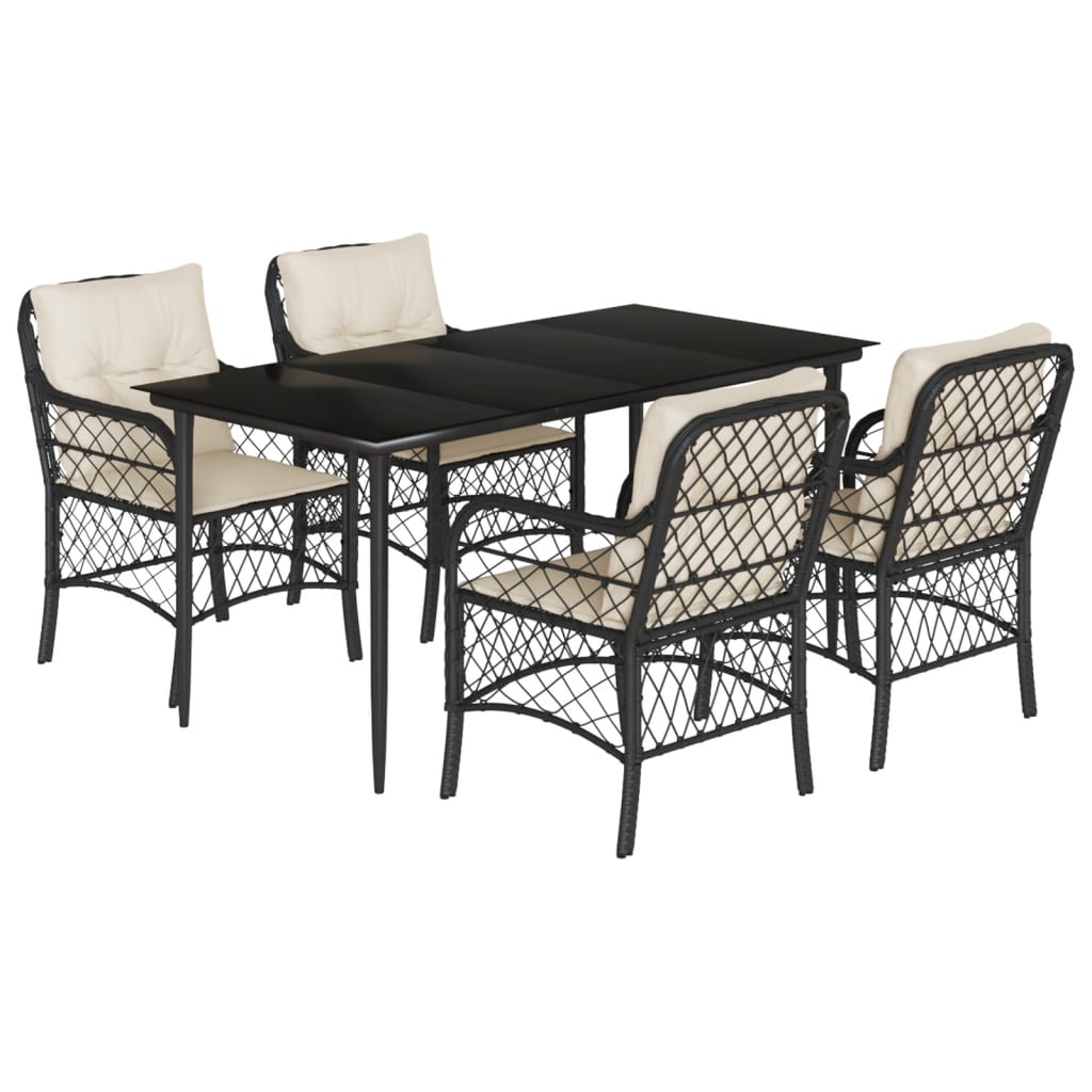 vidaXL 5 Piece Patio Dining Set with Cushions Black Poly Rattan-1