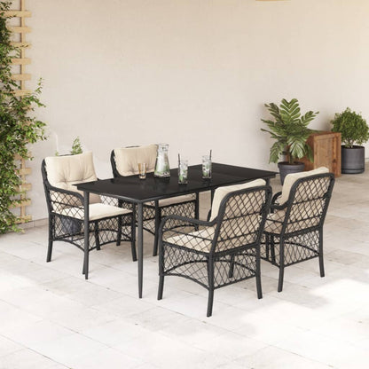 vidaXL 5 Piece Patio Dining Set with Cushions Black Poly Rattan-0