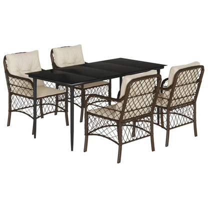vidaXL 5 Piece Patio Dining Set with Cushions Brown Poly Rattan-1