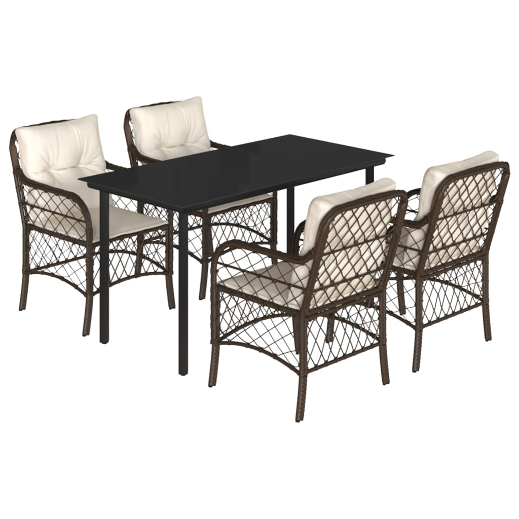 vidaXL 5 Piece Patio Dining Set with Cushions Brown Poly Rattan-1