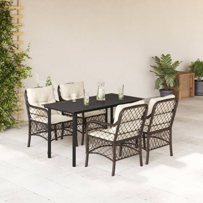vidaXL 5 Piece Patio Dining Set with Cushions Brown Poly Rattan-0