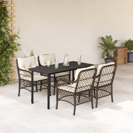 vidaXL 5 Piece Patio Dining Set with Cushions Brown Poly Rattan-0