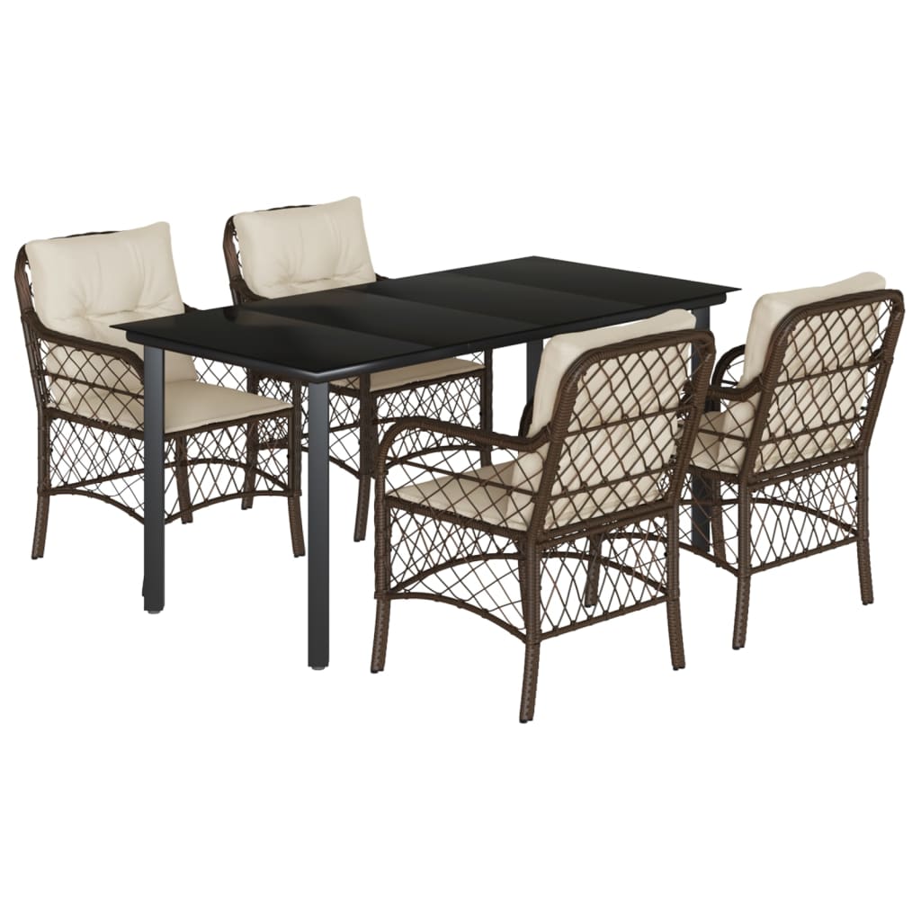 vidaXL 5 Piece Patio Dining Set with Cushions Brown Poly Rattan-1