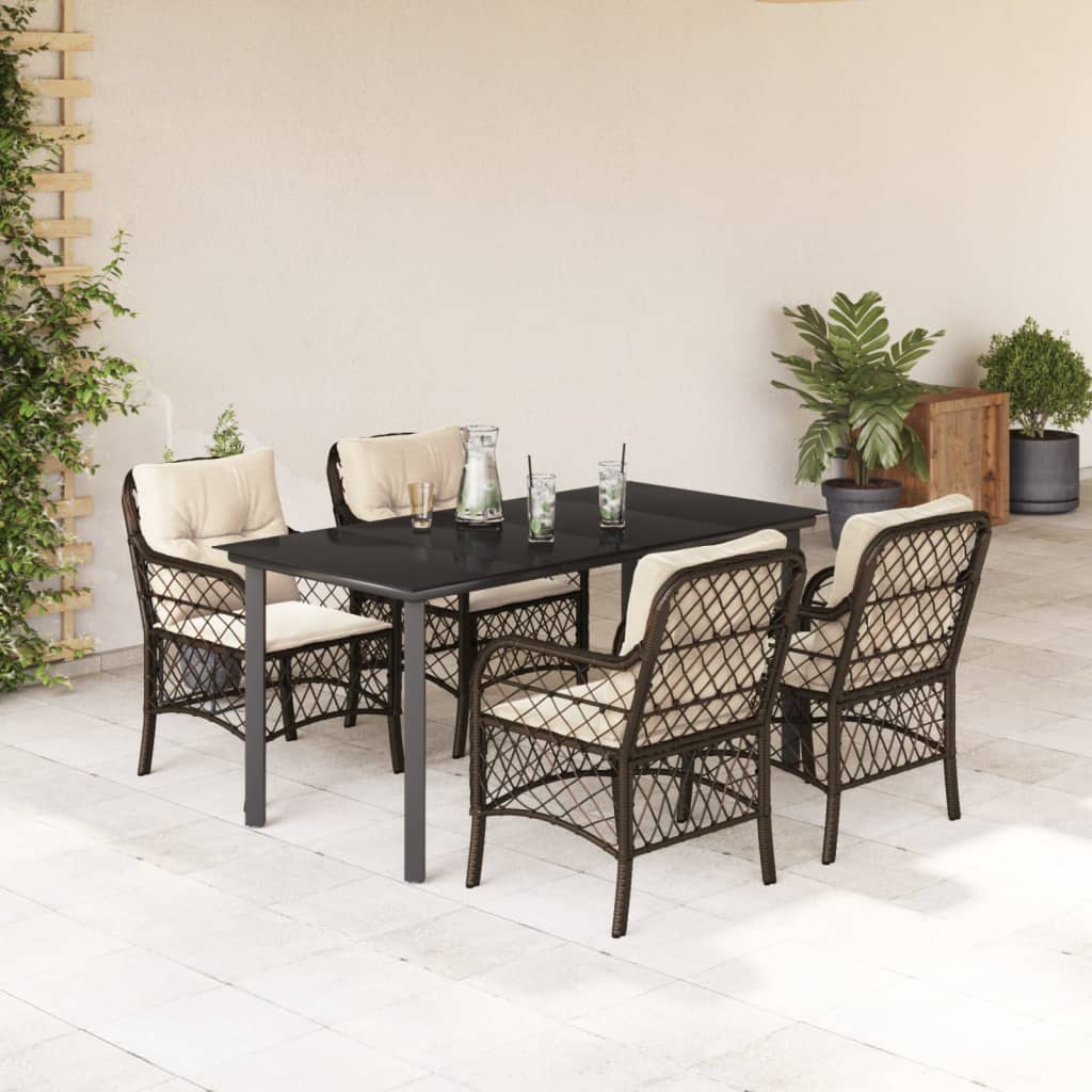 vidaXL 5 Piece Patio Dining Set with Cushions Brown Poly Rattan-0