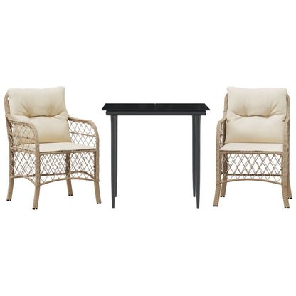 vidaXL 3 Piece Bistro Set with Cushions Beige Poly Rattan-2