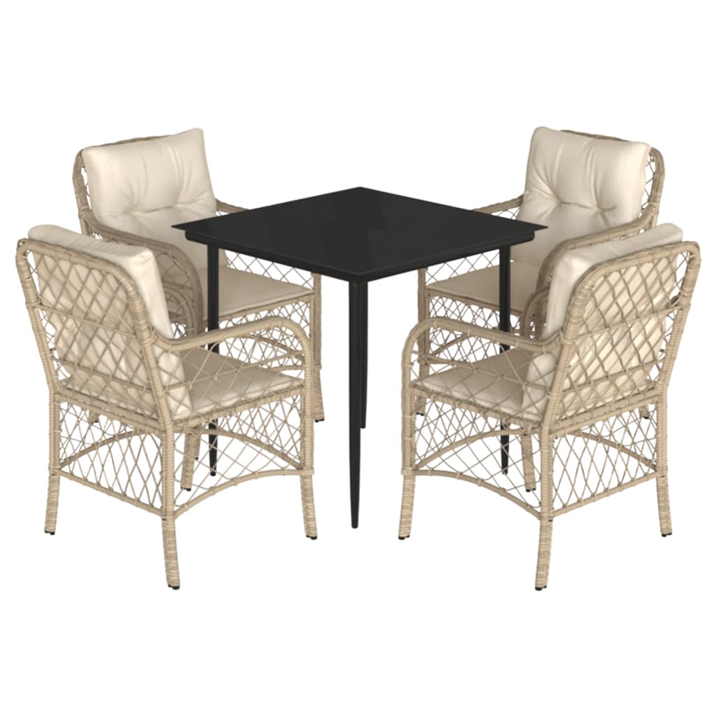 vidaXL 5 Piece Patio Dining Set with Cushions Beige Poly Rattan-1