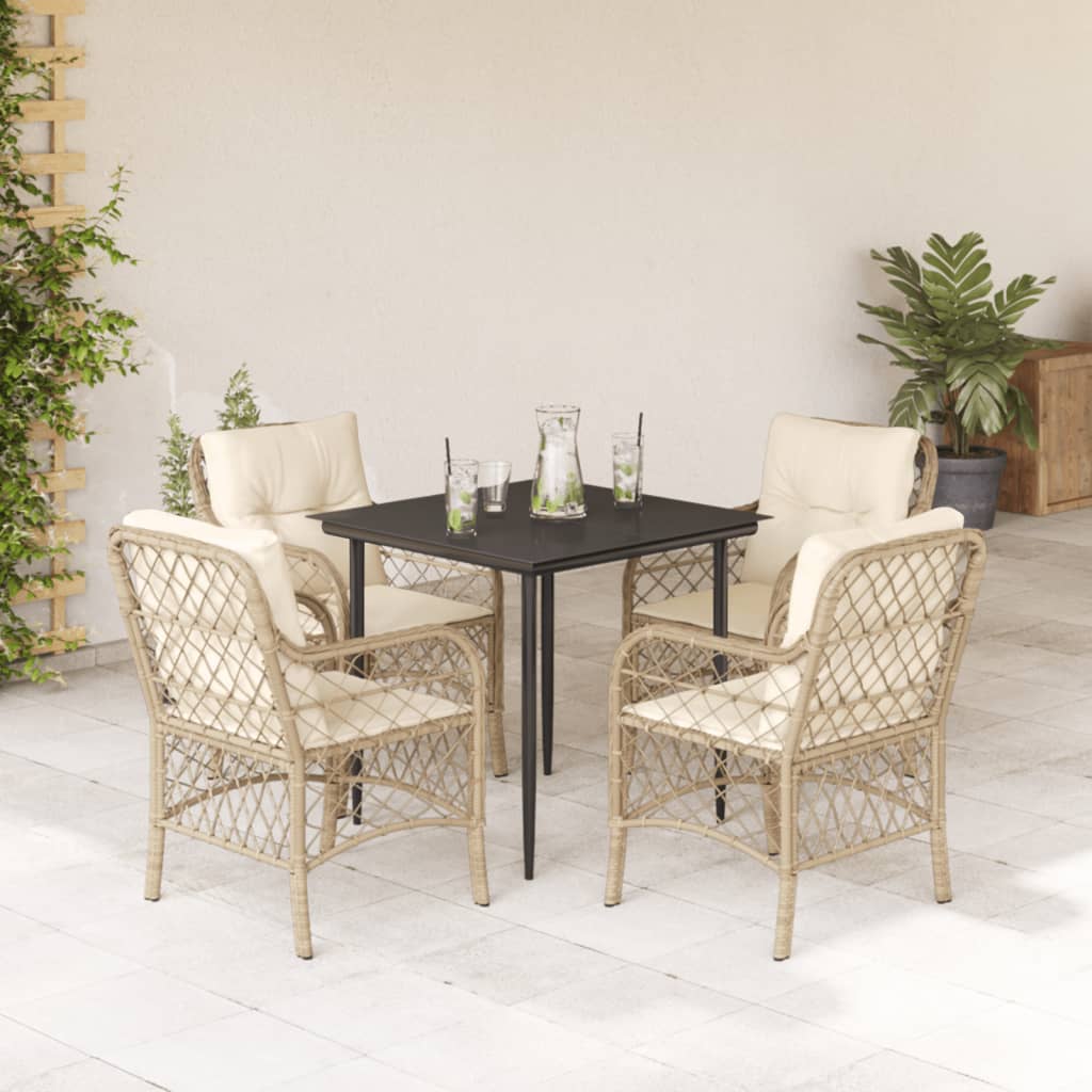 vidaXL 5 Piece Patio Dining Set with Cushions Beige Poly Rattan-0