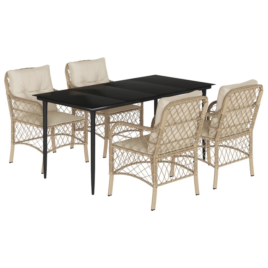 vidaXL 5 Piece Patio Dining Set with Cushions Beige Poly Rattan-1
