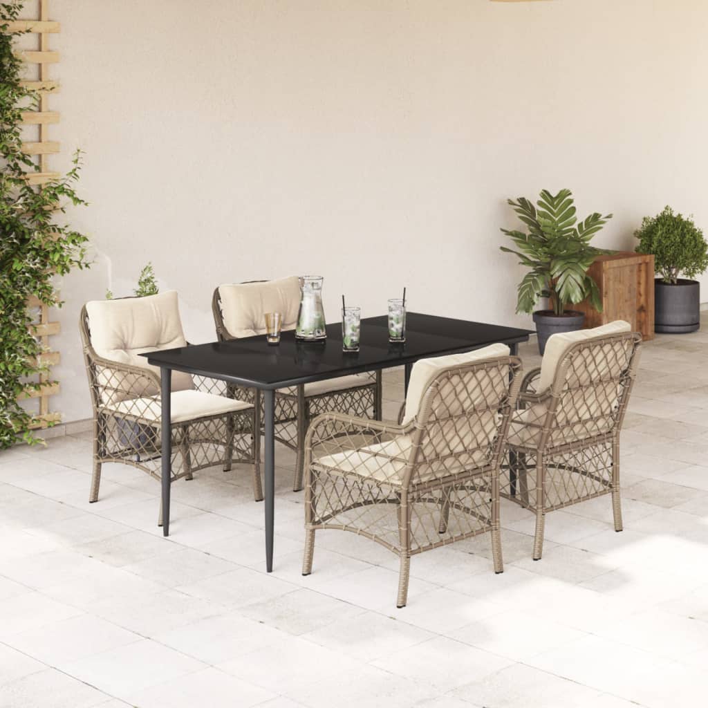 vidaXL 5 Piece Patio Dining Set with Cushions Beige Poly Rattan-0
