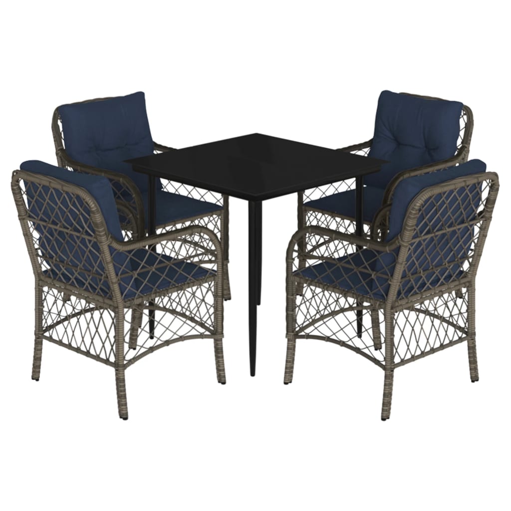 vidaXL 5 Piece Patio Dining Set with Cushions Gray Poly Rattan-2