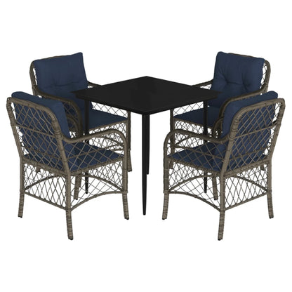 vidaXL 5 Piece Patio Dining Set with Cushions Gray Poly Rattan-2