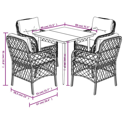vidaXL 5 Piece Patio Dining Set with Cushions Gray Poly Rattan-3