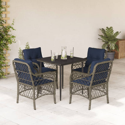 vidaXL 5 Piece Patio Dining Set with Cushions Gray Poly Rattan-0