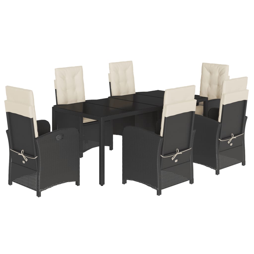vidaXL 7 Piece Patio Dining Set with Cushions Black Poly Rattan-1