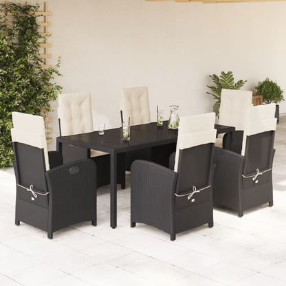 vidaXL 7 Piece Patio Dining Set with Cushions Black Poly Rattan-0