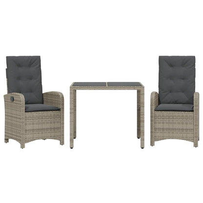 vidaXL 3 Piece Patio Dining Set with Cushions Gray Poly Rattan-1