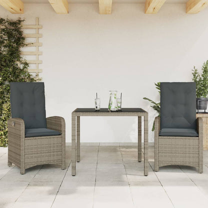vidaXL 3 Piece Patio Dining Set with Cushions Gray Poly Rattan-0