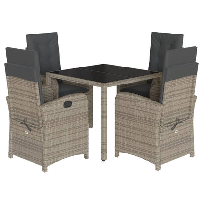 vidaXL 5 Piece Patio Dining Set with Cushions Gray Poly Rattan-1