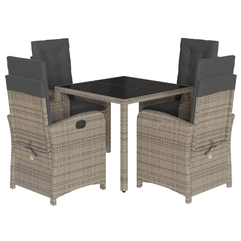 vidaXL 5 Piece Patio Dining Set with Cushions Gray Poly Rattan-1